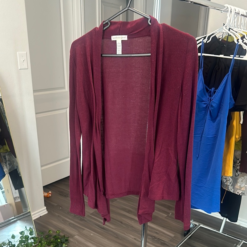 Red Open-Front Cardigan Sweater